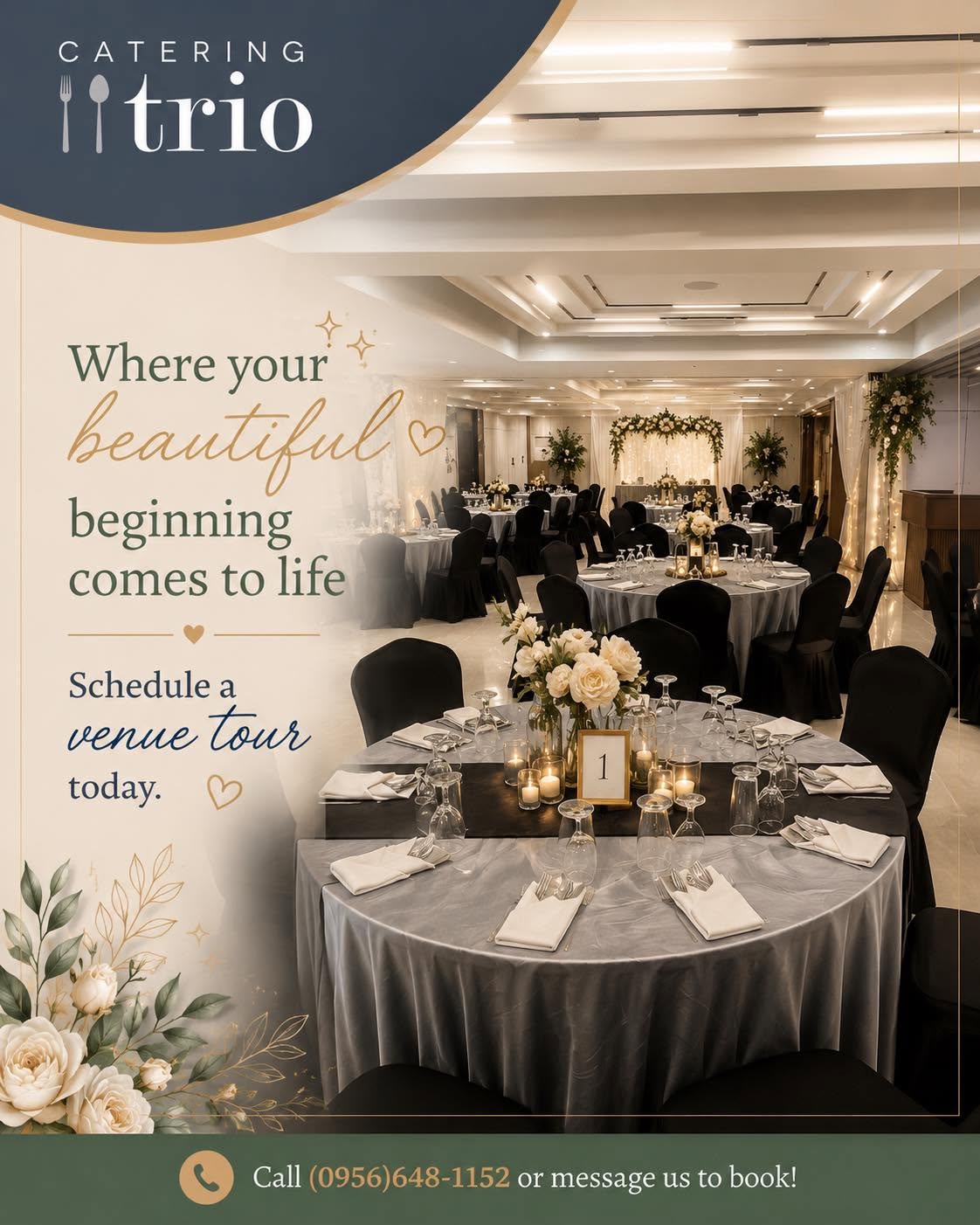 A real Catering Trio PH function room styled in blush pink for a debut or christening